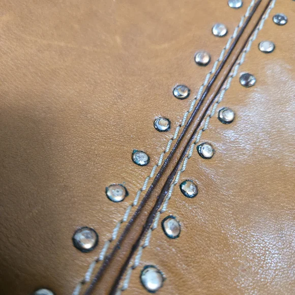MICHAEL KORS Fulton Tote Cognac Leather Studded Handbag Boho Baddie Purse - Picture 6 of 7